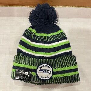 Seattle Seahawks New Era Navy and Green Striped Beanie